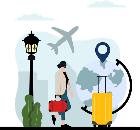 Woman going on international trip  Illustration