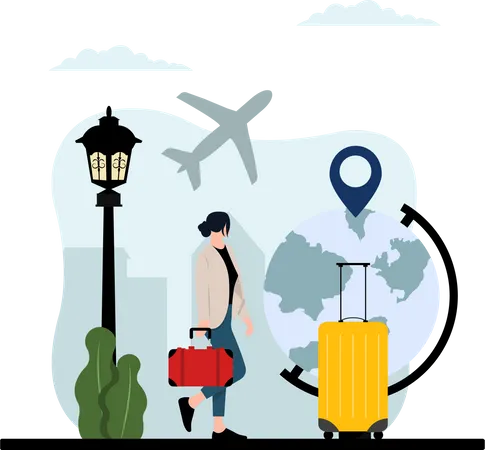 Woman going on international trip  Illustration