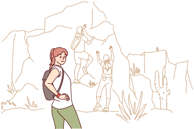 Woman going on mountain claiming  Illustration