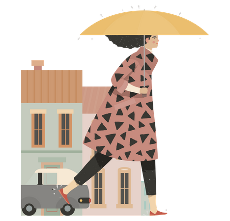 Woman going outside in monsoon  Illustration