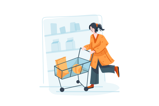 Woman Going Shopping For Grocery Shop Illustration