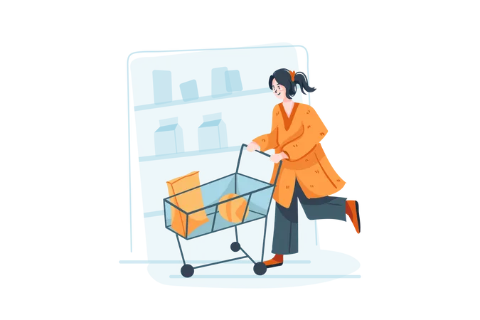 Woman Going Shopping For Grocery Shop  Illustration