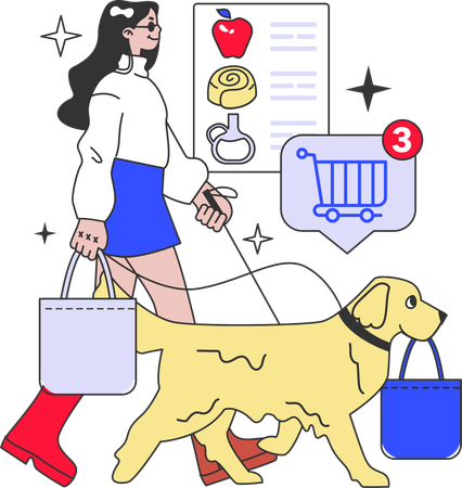 Woman going shopping with dog  Illustration