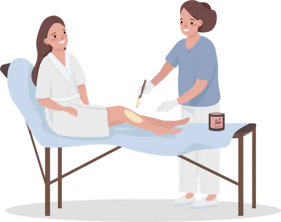 Woman going through Leg waxing procedure Illustration