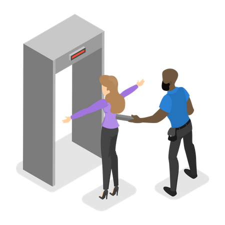 Woman going through the metal scanner at airport Illustration