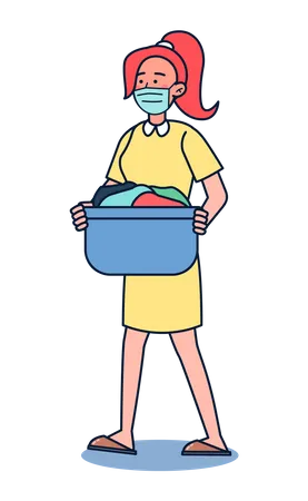 Woman going to do laundry  Illustration