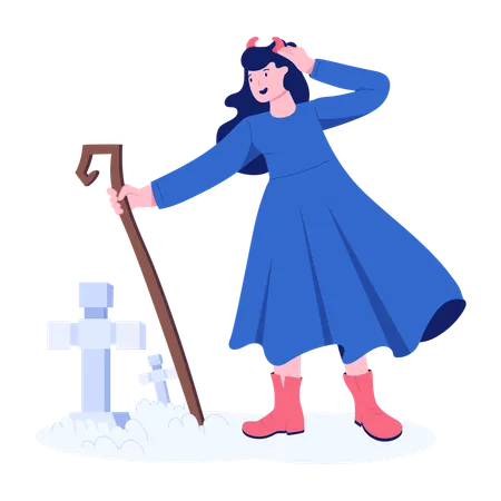 Woman going to Graveyard  Illustration