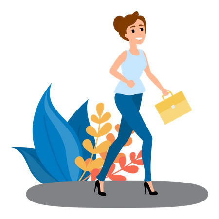 Woman Going To Office Illustration