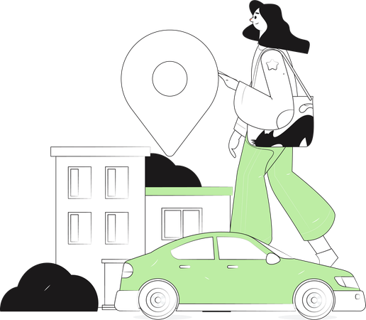 Woman going to taxi pickup point  Illustration