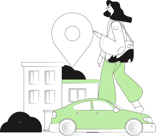 Woman going to taxi pickup point  Illustration