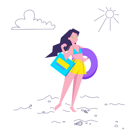 Woman going to the beach  Illustration