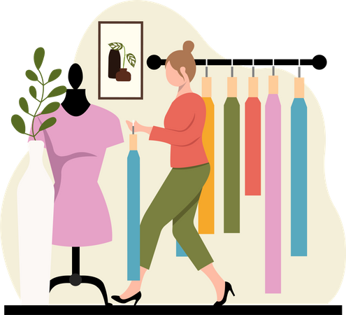 Woman going to try dress  Illustration