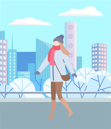 Woman going to work during winter  Illustration