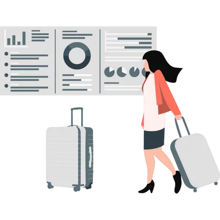 Woman going tour with her luggage  Illustration