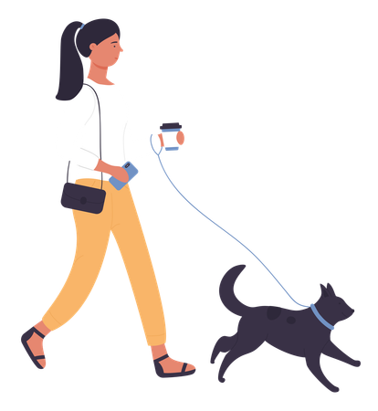 Woman going with dog  Illustration