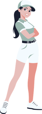 Woman Golfer Golf Player Standing Wearing Hat  Illustration