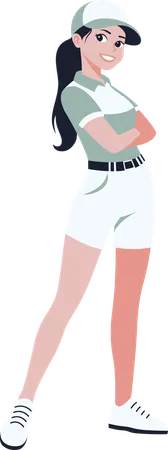 Woman Golfer Golf Player Standing Wearing Hat  Illustration