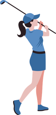 Woman Golfer Player Swinging Golf Stick  Illustration