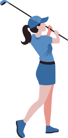 Woman Golfer Player Swinging Golf Stick  Illustration