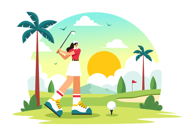 Woman Golfer Playing Golf  Illustration