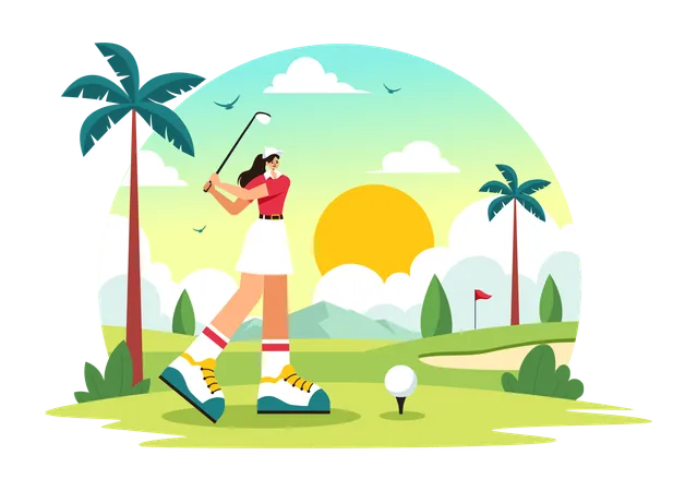 Woman Golfer Playing Golf  Illustration