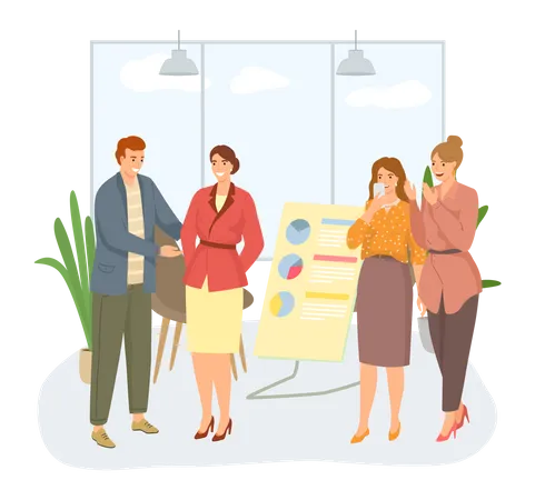 Happy Woman Or Girl Businesswoman Receives Congratulations From Their Colleagues In Office Clerk Got Promotion At Work Business Team Communication Corporate Unity And Effective Interaction Illustration