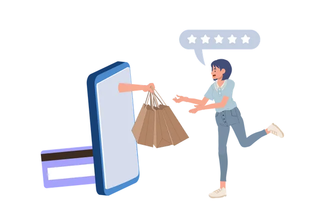 Woman got delivery of goods from online store  Illustration