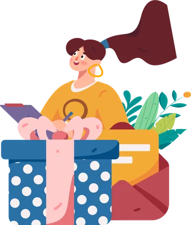 Woman got gift and red envelope  Illustration