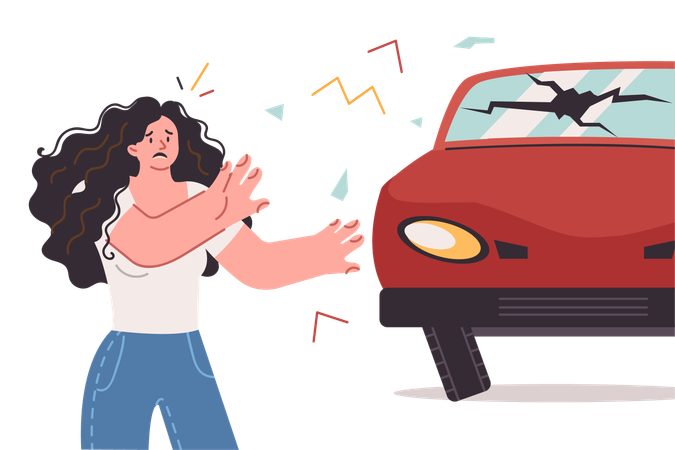 Woman got into car accident due to violation of traffic rules  Illustration