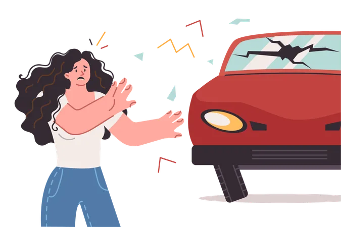 Woman got into car accident due to violation of traffic rules  Illustration