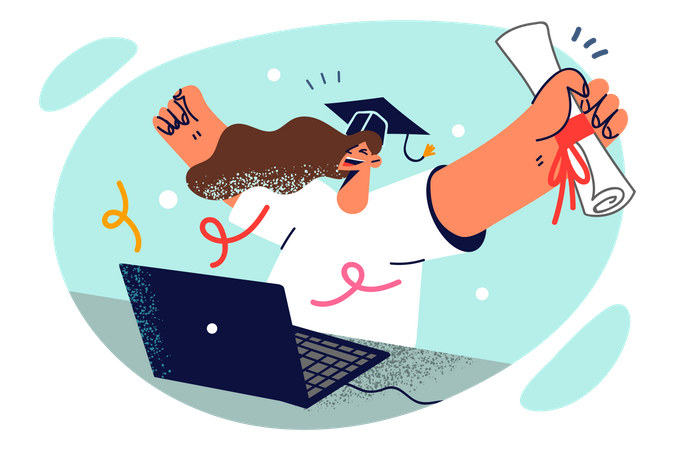 Woman got online degree  イラスト