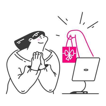 Woman got online shopping gift  Illustration