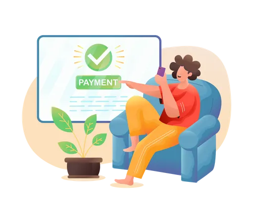 Men Are Sitting And Successfully Making Online Payments Illustration Concept Illustration
