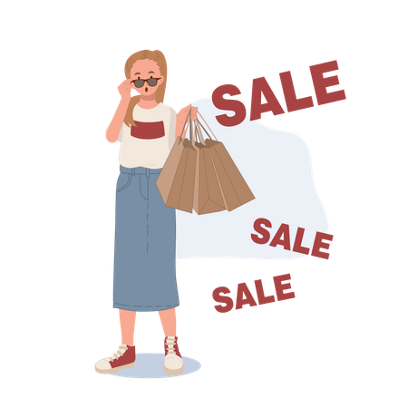 Woman got surprised from shopping sale Illustration