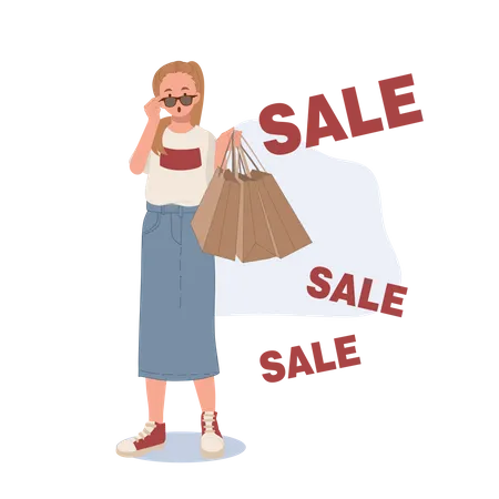 Woman got surprised from shopping sale Illustration