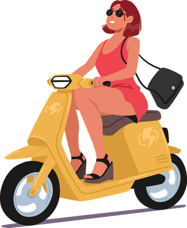 Woman Gracefully Maneuvers Her Electric Moped Through City Streets  Illustration