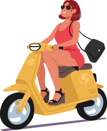 Woman Gracefully Maneuvers Her Electric Moped Through City Streets  Illustration