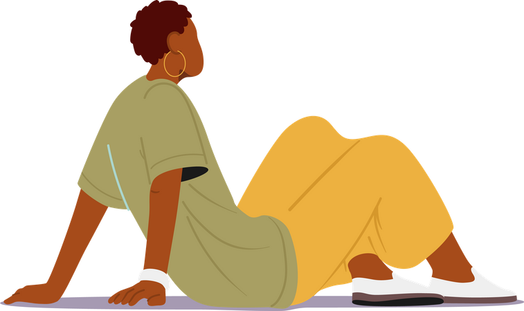 Woman Gracefully Sits On Floor  Illustration