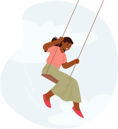 Black Female Character Swinging Woman Gracefully Sways On A Swing Her Laughter Echoing Through The Air As She Enjoys A Carefree Moment Of Pure Joy And Freedom Cartoon People Vector Illustration Illustration