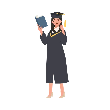Education Graduation And People Concept Young Woman Graduate Holding A Book Smiling Student With Diploma Illustration