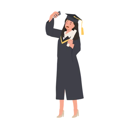 Woman Graduate Taking Selfie  Illustration