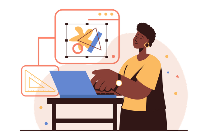 Woman graphic designer making design  Illustration