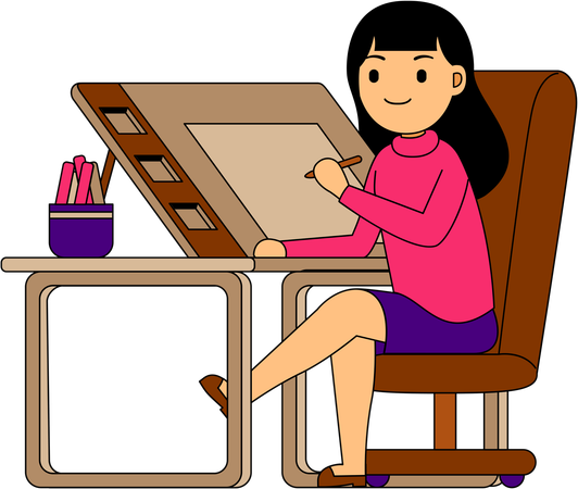 Woman Graphic Designer working on design  Illustration
