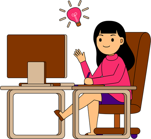 Woman graphic designer working on laptop  Illustration