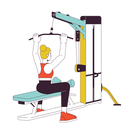 Woman grasping bar on lat pulldown machine  Illustration