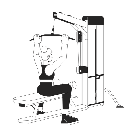 Woman grasping bar on lat pulldown machine  Illustration