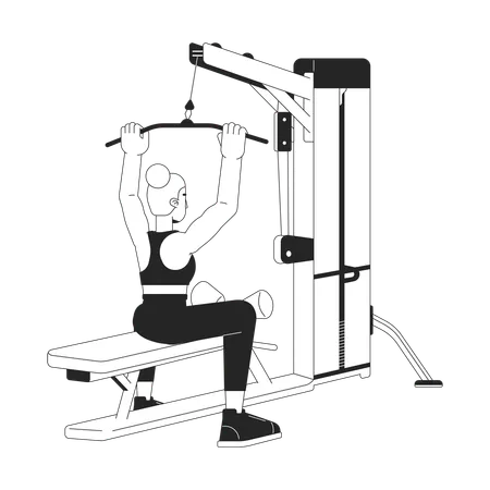 Woman grasping bar on lat pulldown machine  Illustration