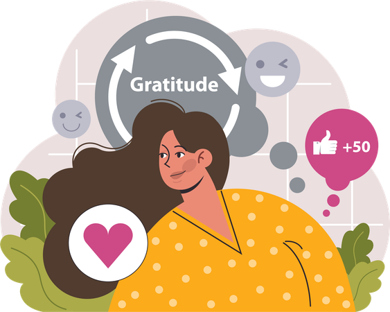 Woman Grateful and thankful and sharing her love  Illustration