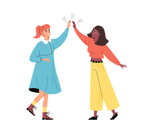 Woman greet each other with high five girl power  Illustration