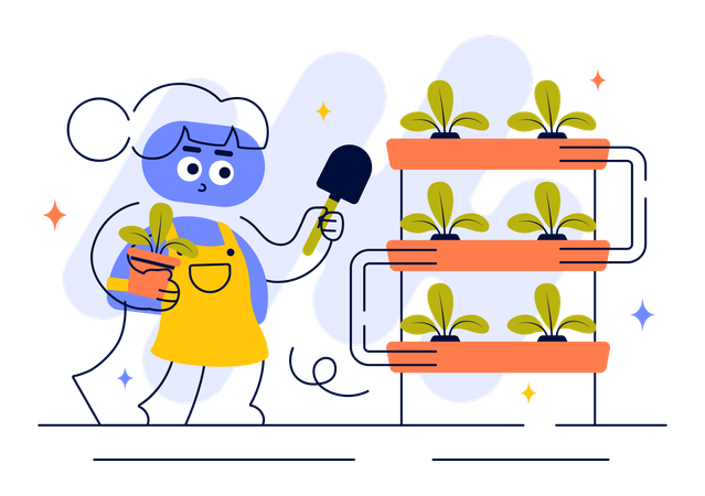 Woman grow plants through Hydroponics Technology  Illustration